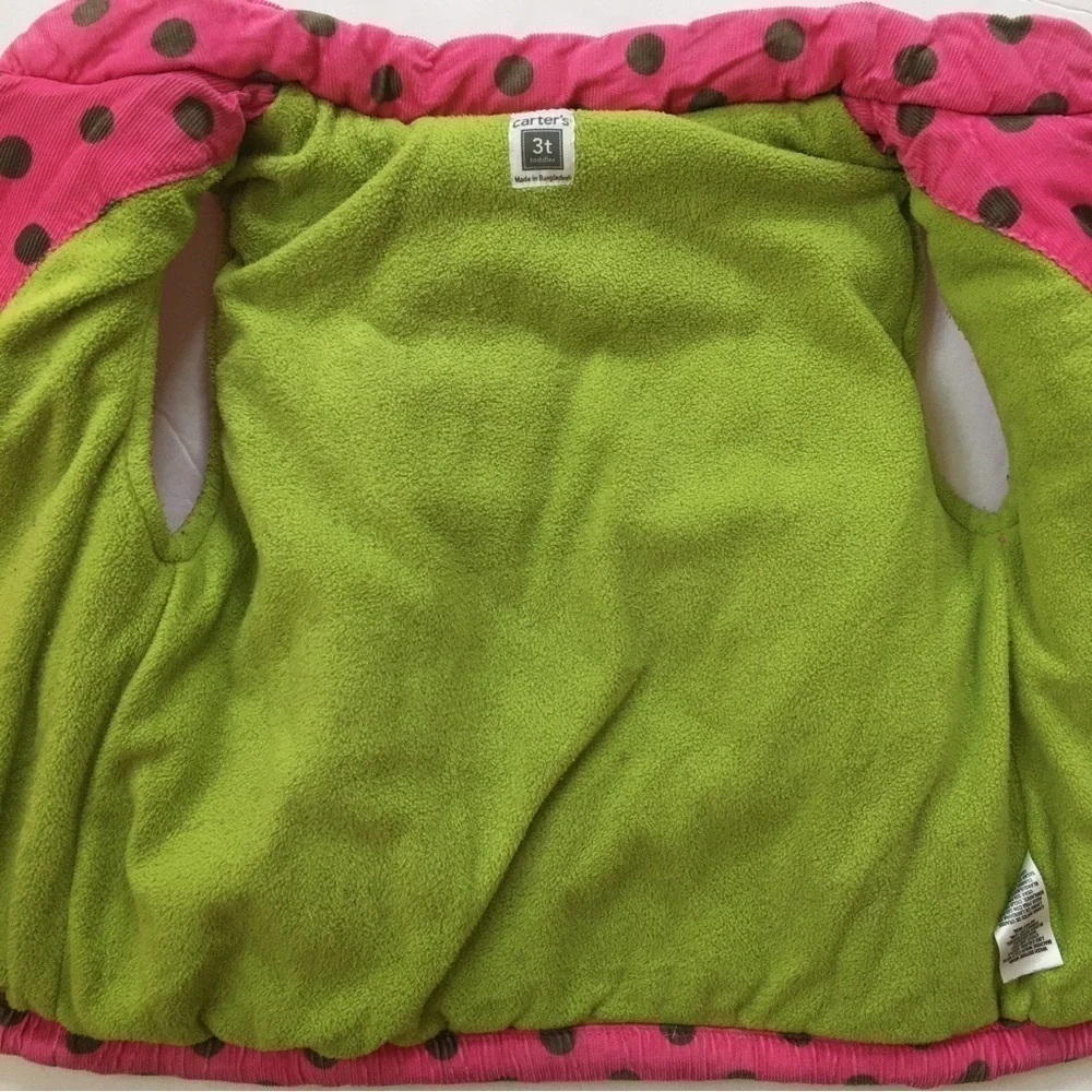 Carter's Toddler Girls Pink Polka Dot Cotton Corduroy Thick Winter Puffer Vest